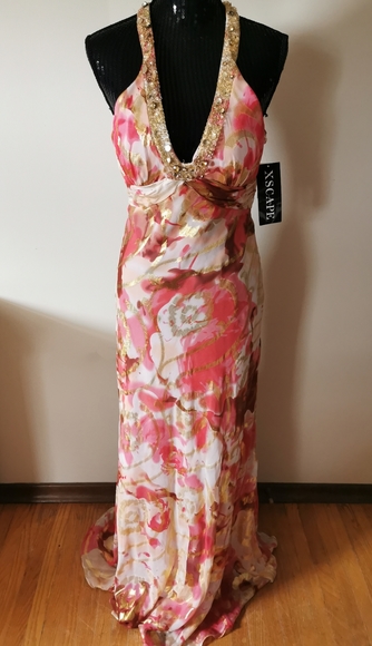 Xscape Strappy Floral Beaded Gown Size 14 - Picture 1 of 6